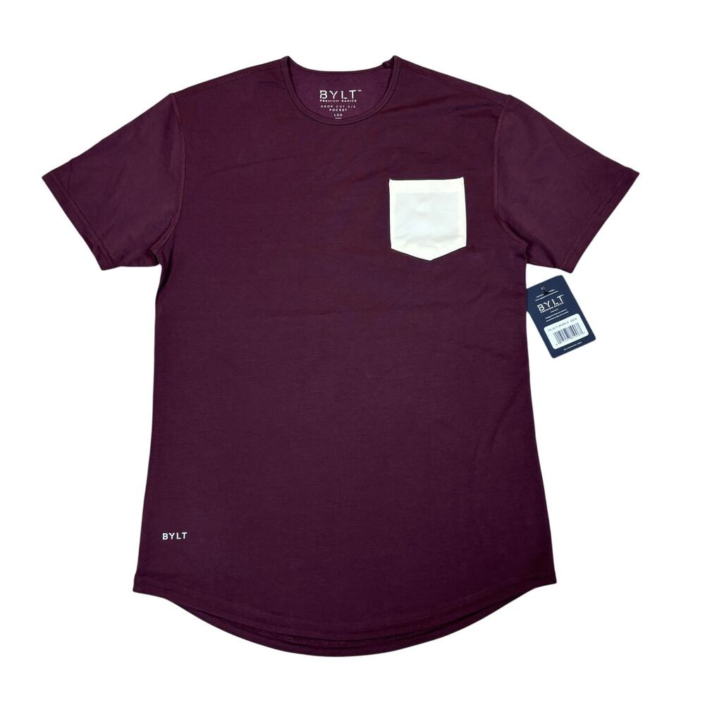 BYLT Basics Men's Short Sleeve Pocket Tee in Burgundy with White Pocket